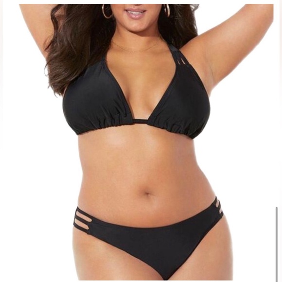 NWT plus Swimsuit for All Black Triangle Bikini top 16 bottom 18W